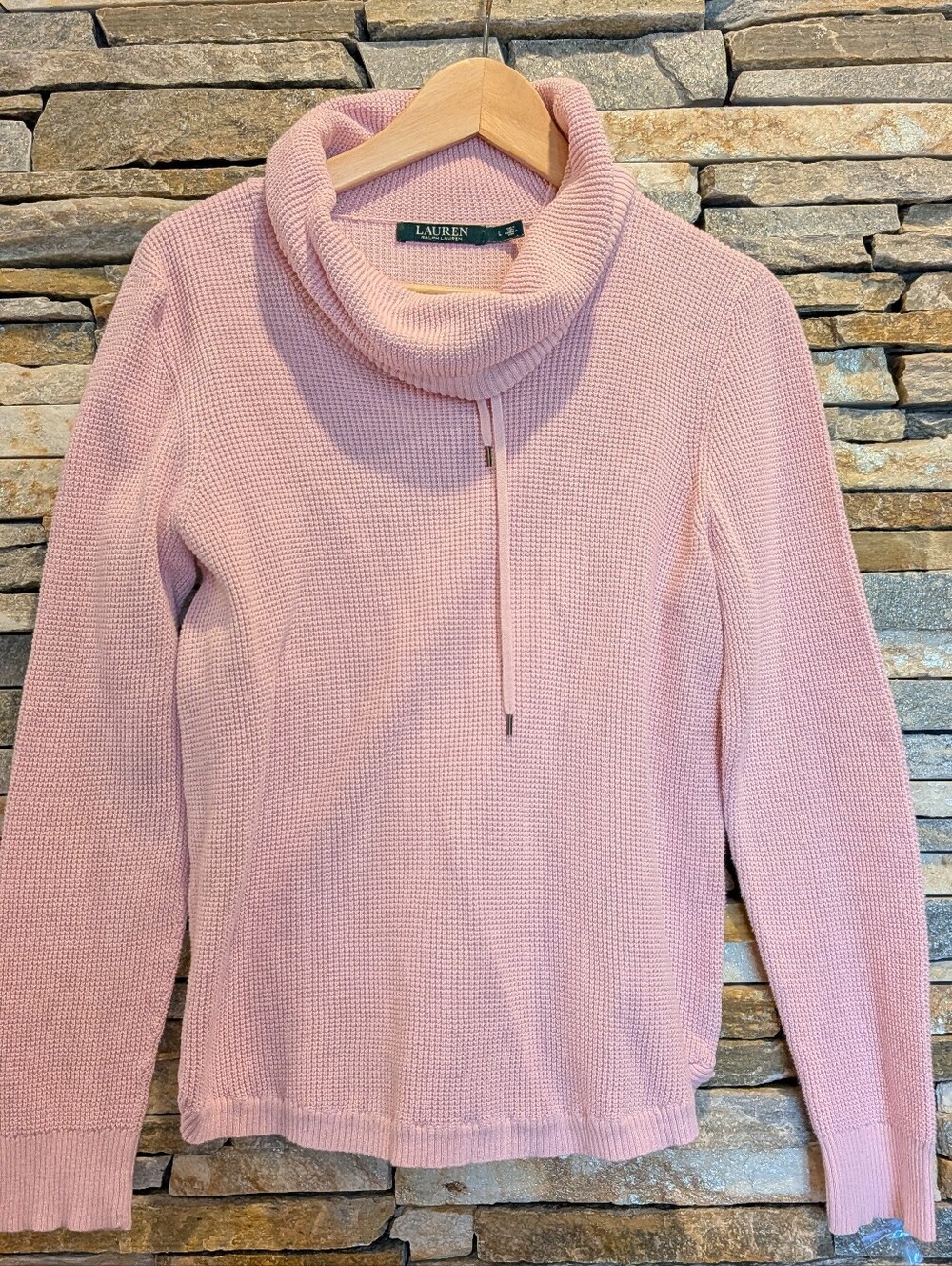 Lauren Ralph Lauren Light Pink Cowl Neck Sweater with Drawstring